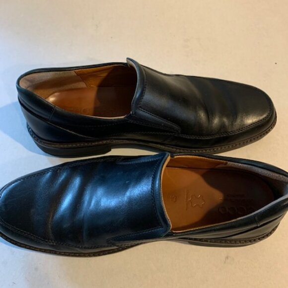 Ecco Men's Shock Point Black Leather Slip On Loafers 12 - Picture 2 of 6